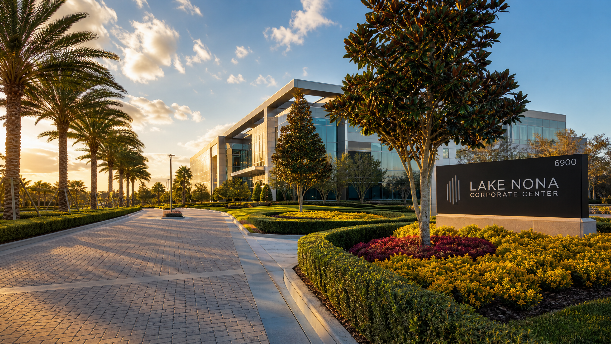 Manicured corporate campus grounds maintained by Canopy Grounds Group in Florida